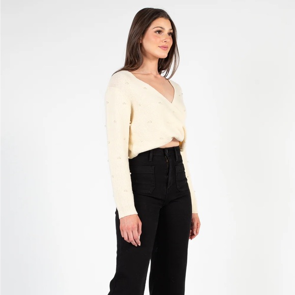 Honey Wrap Front Pearl Knit Cropped Sweater - Picture 3 of 5
